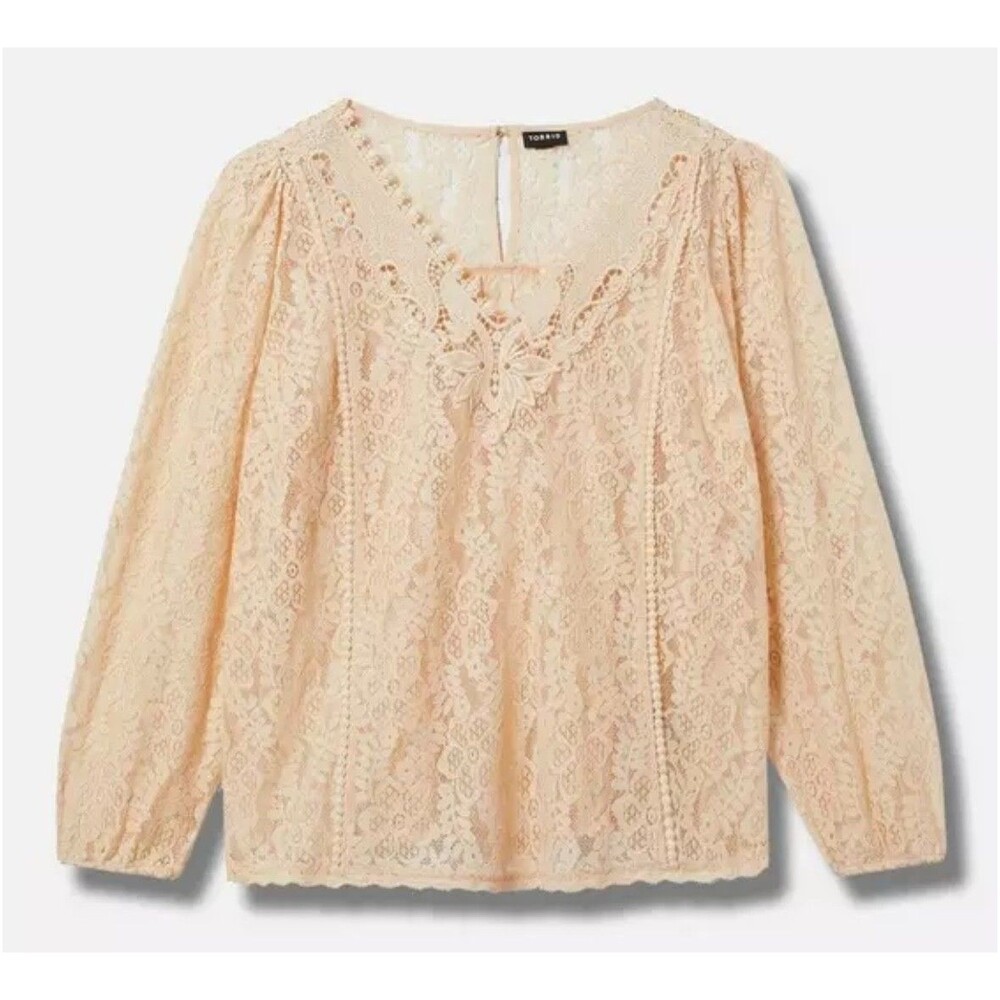 Torrid Lace Mix Blouse Womens L 12 Ivory Light Peach Feminine New